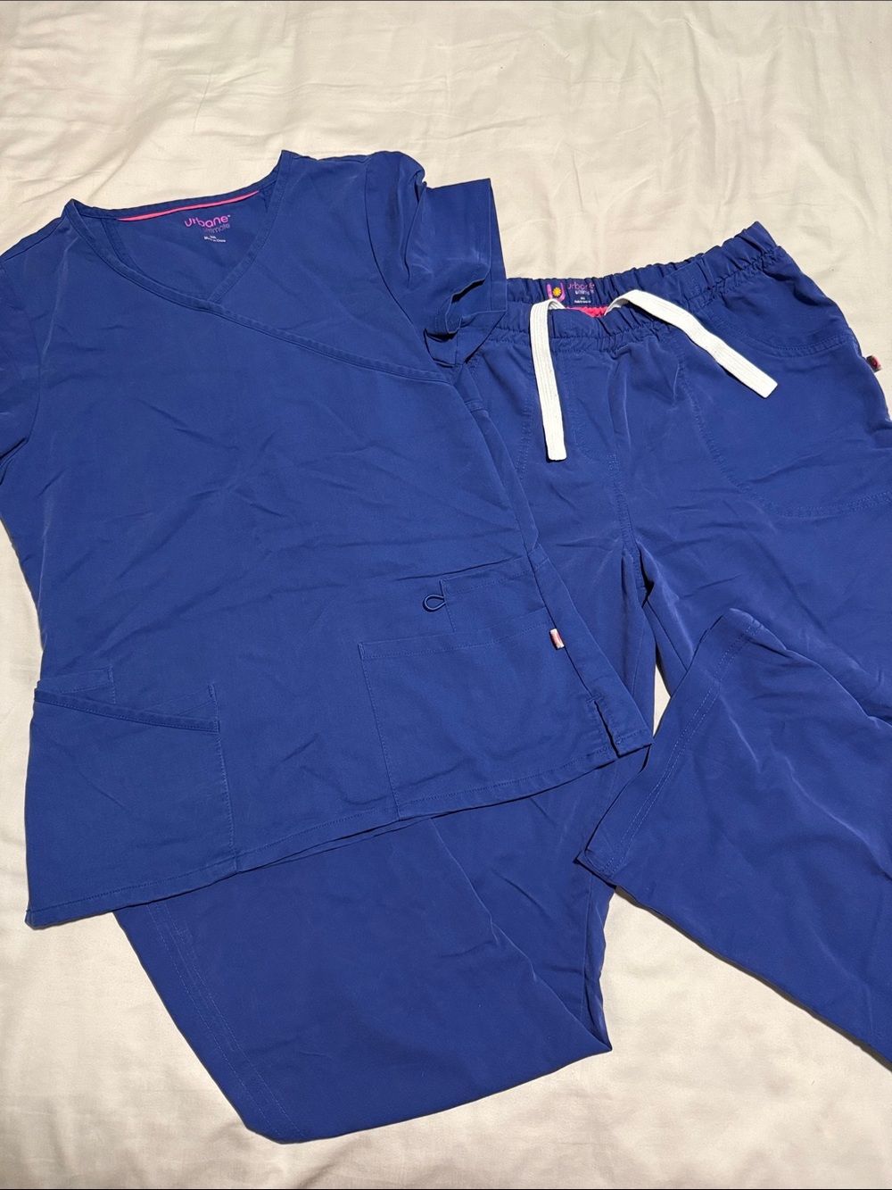 Urbane Royal Blue V-Neck Scrub Top SML and Drawstring Track Pants MED